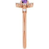14K Gold Oval Natural Amethyst Halo-Style Ring - Rose Gold - view 14