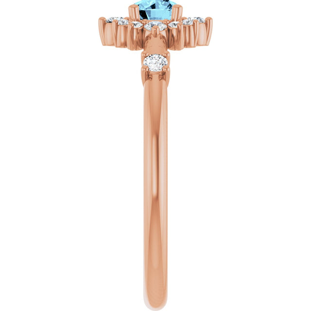 14K Gold Oval Natural Aquamarine Halo-Style Ring - Rose Gold - view 14