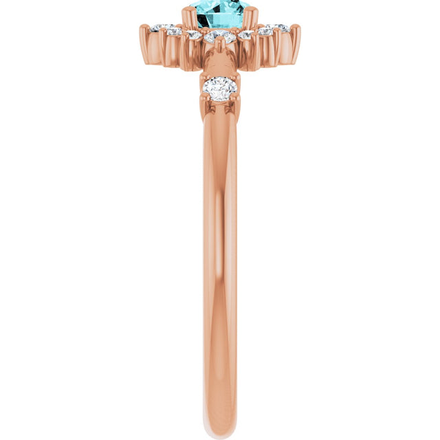 14K Gold Oval Natural Blue Zircon Halo-Style Ring - Rose Gold - view 14