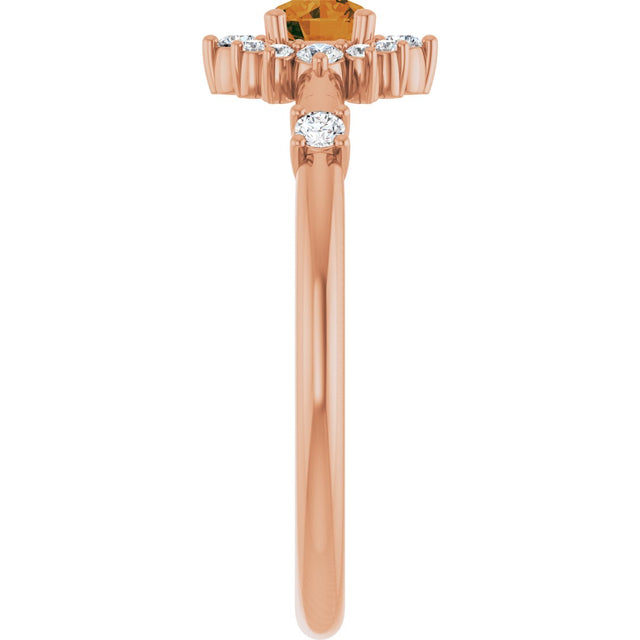 14K Gold Oval Natural Citrine Halo-Style Ring - Rose Gold - view 14