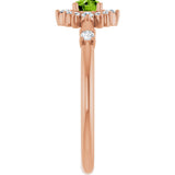 14K Gold Oval Natural Peridot Halo-Style Ring - Rose Gold - view 14