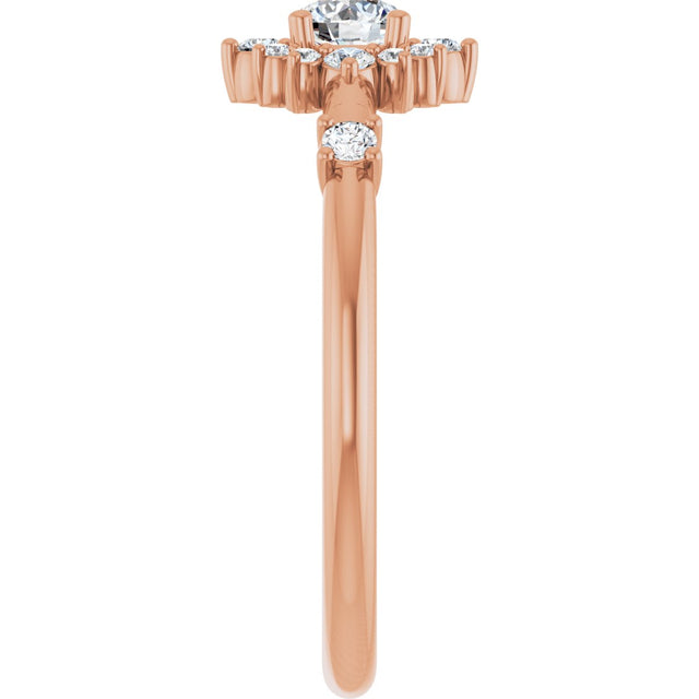 14K Gold Oval Natural White Sapphire Halo-Style Ring - Rose Gold - view 14