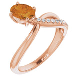 14K Gold Oval Natural Citrine & Natural Diamond Accented Freeform Ring - Rose Gold