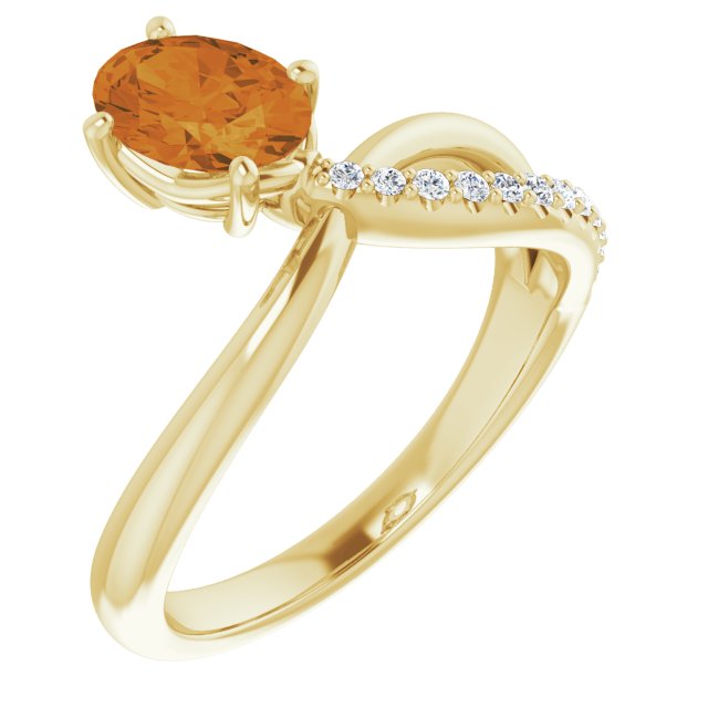 14K Gold Oval Natural Citrine & Natural Diamond Accented Freeform Ring - Yellow Gold