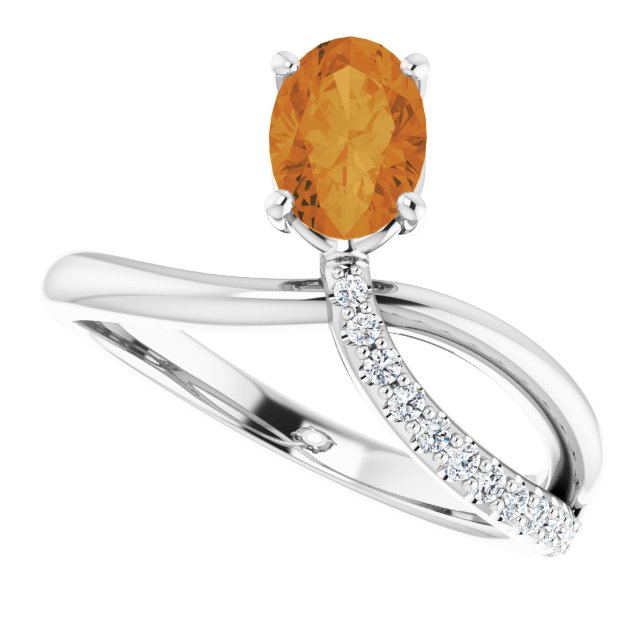 14K Gold Oval Natural Citrine & Natural Diamond Accented Freeform Ring - White Gold - view 5