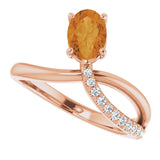 14K Gold Oval Natural Citrine & Natural Diamond Accented Freeform Ring - Rose Gold - view 5