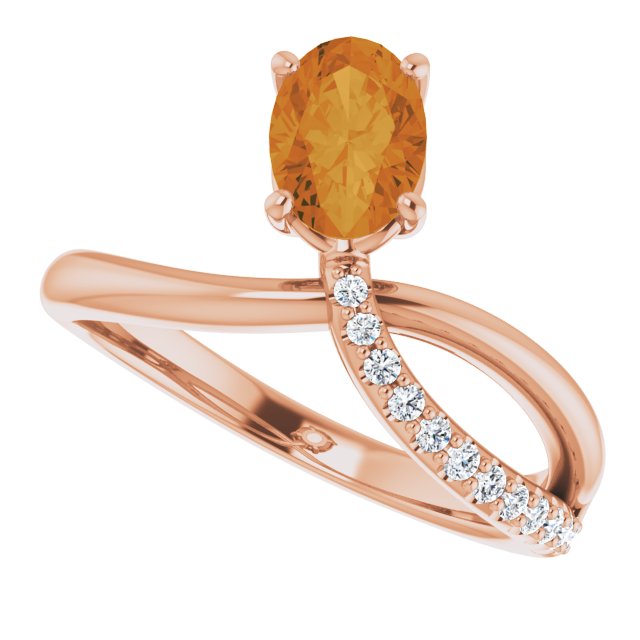 14K Gold Oval Natural Citrine & Natural Diamond Accented Freeform Ring - Rose Gold - view 5
