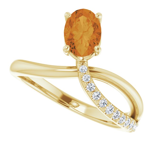 14K Gold Oval Natural Citrine & Natural Diamond Accented Freeform Ring - Yellow Gold - view 5