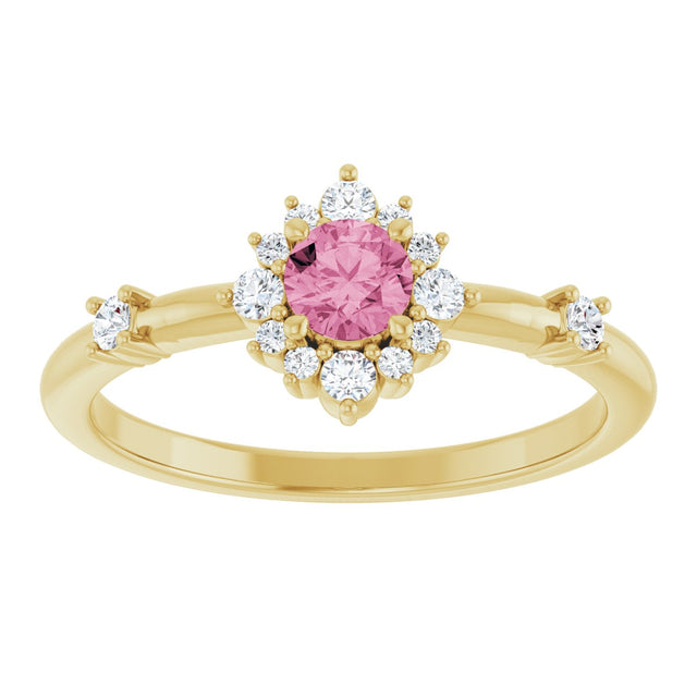 14K Gold Oval Natural Pink Tourmaline Halo-Style Ring - Yellow Gold - view 13