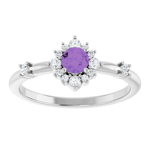 Platinum Oval Natural Amethyst Halo-Style Ring - view 13