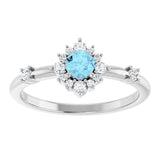 14K Gold Oval Natural Aquamarine Halo-Style Ring - White Gold - view 13