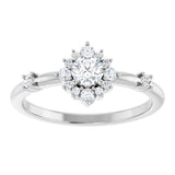 14K Gold Oval Natural White Sapphire Halo-Style Ring - White Gold - view 13