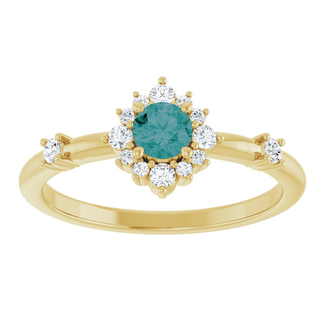 14K Gold Oval Lab-Grown Alexandrite Halo-Style Ring - Yellow Gold - view 13