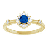 14K Gold Oval Natural Blue Sapphire Halo-Style Ring - Yellow Gold - view 13