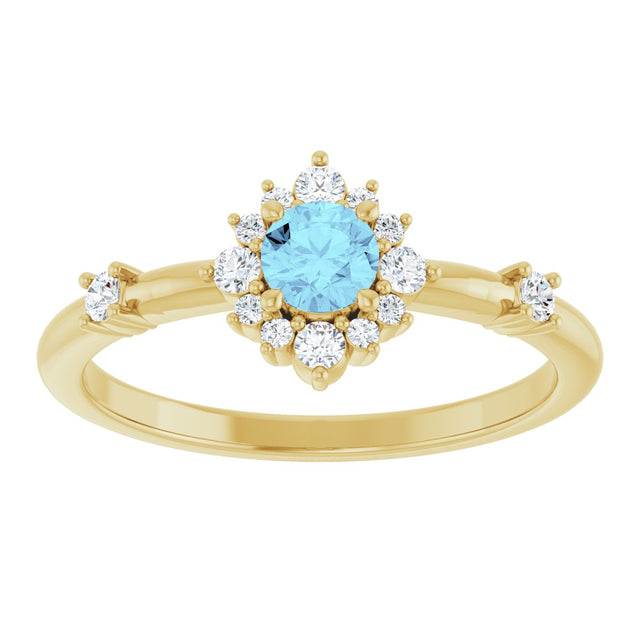 14K Gold Oval Natural Aquamarine Halo-Style Ring - Yellow Gold - view 13