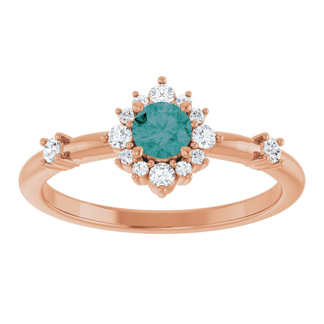 14K Gold Oval Lab-Grown Alexandrite Halo-Style Ring - Rose Gold - view 13