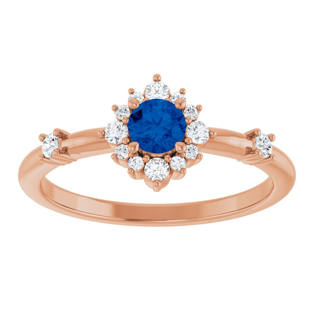 14K Gold Oval Natural Blue Sapphire Halo-Style Ring - Rose Gold - view 13