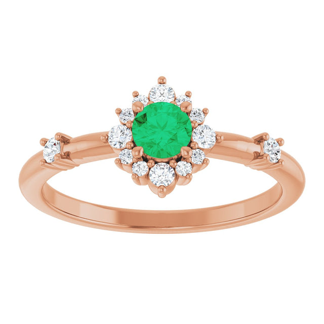 14K Gold Oval Lab-Grown Emerald Halo-Style Ring - Rose Gold - view 13