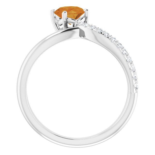 14K Gold Oval Natural Citrine & Natural Diamond Accented Freeform Ring - White Gold - view 2