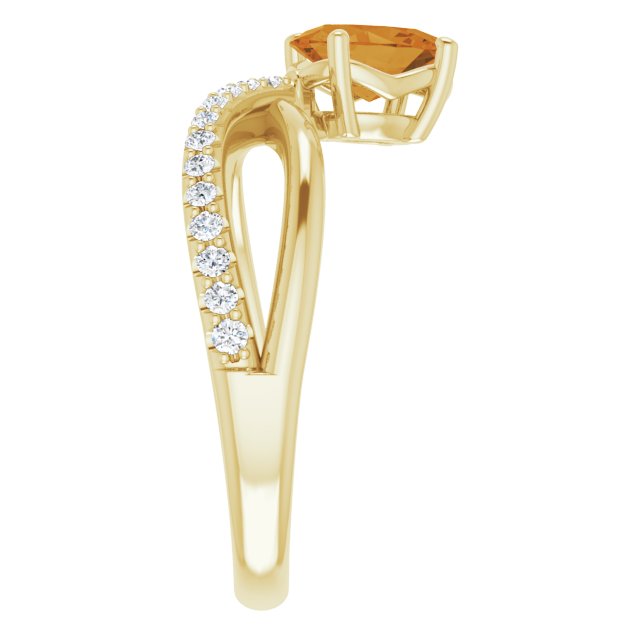 14K Gold Oval Natural Citrine & Natural Diamond Accented Freeform Ring - Yellow Gold - view 4