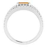 14K Gold Emerald Natural Citrine & Natural Diamond Bezel-Set Accented Ring - White Gold - view 2