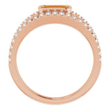 14K Gold Emerald Natural Citrine & Natural Diamond Bezel-Set Accented Ring - Rose Gold - view 2