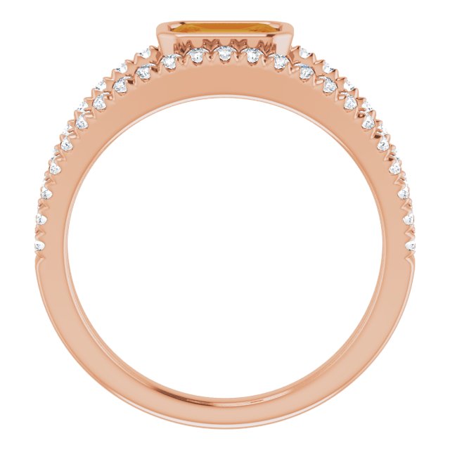 14K Gold Emerald Natural Citrine & Natural Diamond Bezel-Set Accented Ring - Rose Gold - view 2