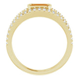 14K Gold Emerald Natural Citrine & Natural Diamond Bezel-Set Accented Ring - Yellow Gold - view 2
