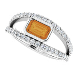 Platinum Emerald Natural Citrine & Natural Diamond Bezel-Set Accented Ring - view 5