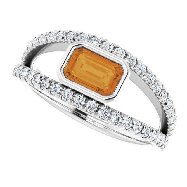 Platinum Emerald Natural Citrine & Natural Diamond Bezel-Set Accented Ring - view 5