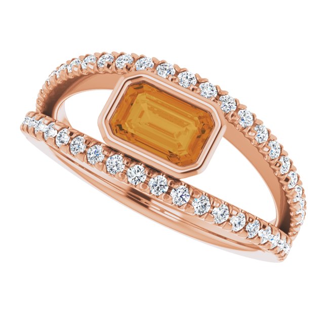 14K Gold Emerald Natural Citrine & Natural Diamond Bezel-Set Accented Ring - Rose Gold - view 5