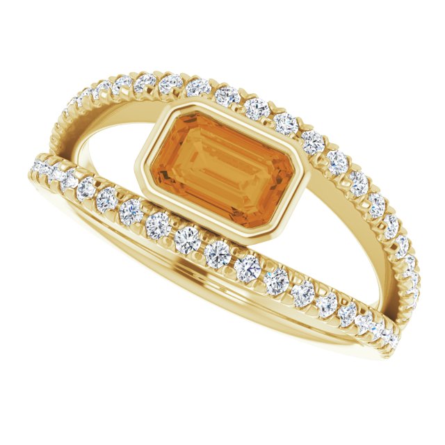 14K Gold Emerald Natural Citrine & Natural Diamond Bezel-Set Accented Ring - Yellow Gold - view 5