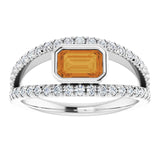 14K Gold Emerald Natural Citrine & Natural Diamond Bezel-Set Accented Ring - White Gold - view 3
