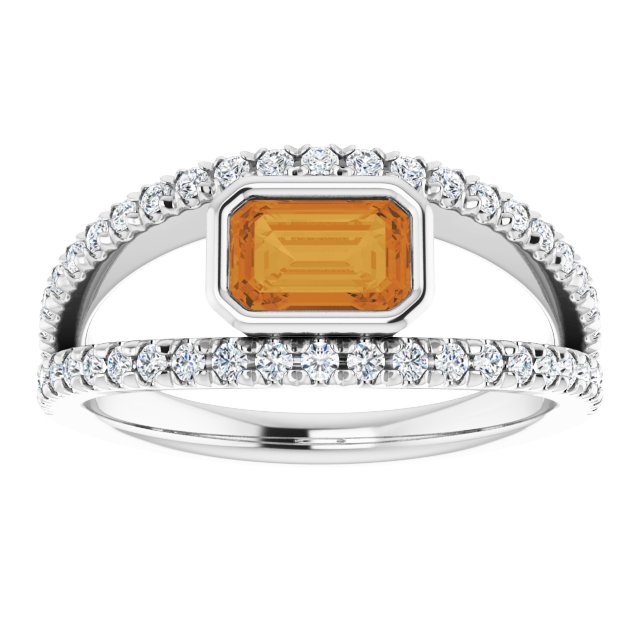 14K Gold Emerald Natural Citrine & Natural Diamond Bezel-Set Accented Ring - White Gold - view 3