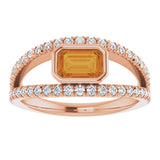 14K Gold Emerald Natural Citrine & Natural Diamond Bezel-Set Accented Ring - Rose Gold - view 3