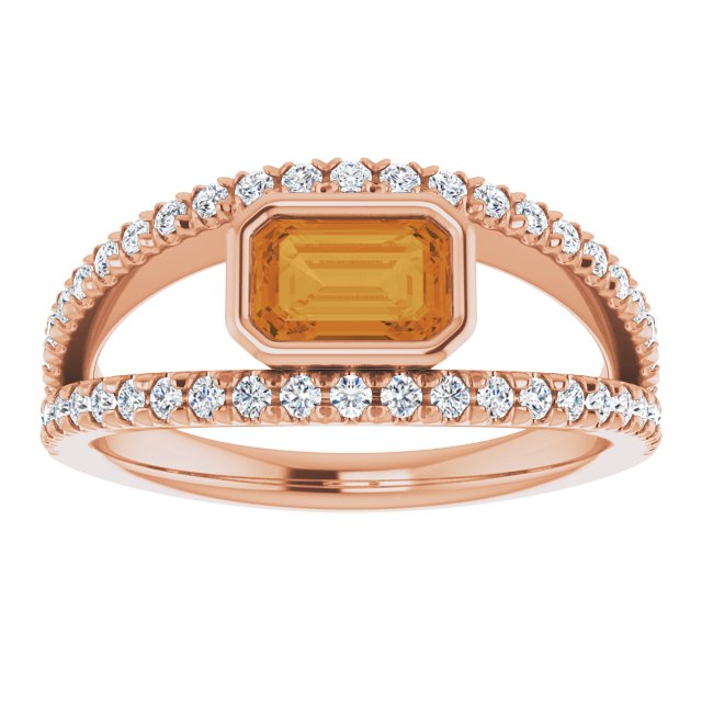 14K Gold Emerald Natural Citrine & Natural Diamond Bezel-Set Accented Ring - Rose Gold - view 3