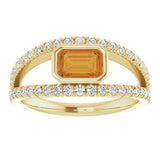 14K Gold Emerald Natural Citrine & Natural Diamond Bezel-Set Accented Ring - Yellow Gold - view 3