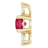 14K Gold Round Lab-Grown Ruby & Natural Diamond Accented Necklace or Pendant - Yellow Gold - view 3