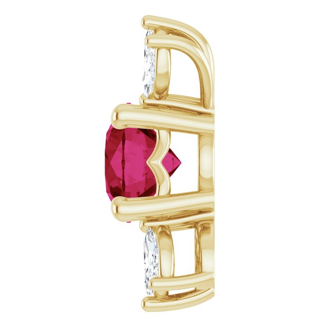 14K Gold Round Lab-Grown Ruby & Natural Diamond Accented Necklace or Pendant - Yellow Gold - view 3