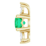 14K Gold Round Lab-Grown Emerald & Natural Diamond Accented Necklace or Pendant - Yellow Gold - view 3