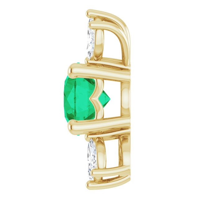 14K Gold Round Lab-Grown Emerald & Natural Diamond Accented Necklace or Pendant - Yellow Gold - view 3