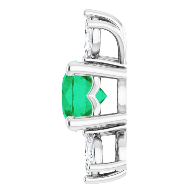 Platinum Round Natural Emerald & Natural Diamond Accented Necklace or Pendant - view 3