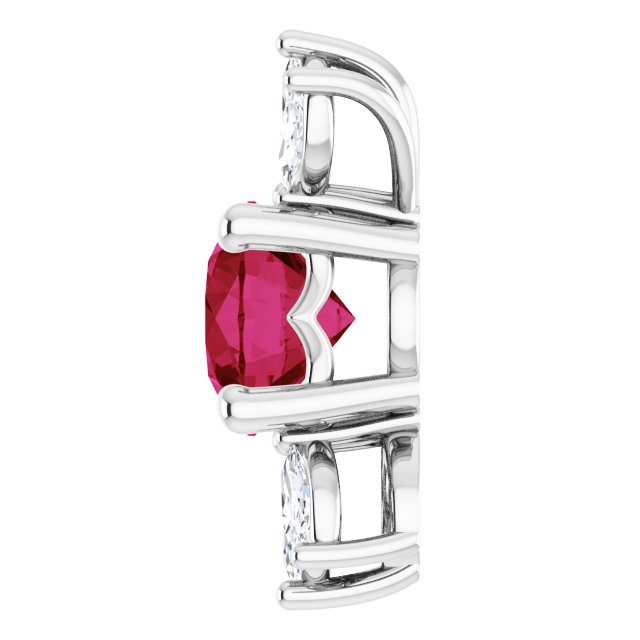 14K Gold Round Lab-Grown Ruby & Natural Diamond Accented Necklace or Pendant - White Gold - view 3