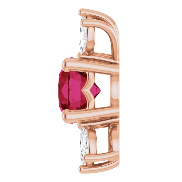 14K Gold Round Lab-Grown Ruby & Natural Diamond Accented Necklace or Pendant - Rose Gold - view 3