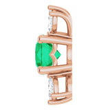 14K Gold Round Lab-Grown Emerald & Natural Diamond Accented Necklace or Pendant - Rose Gold - view 3