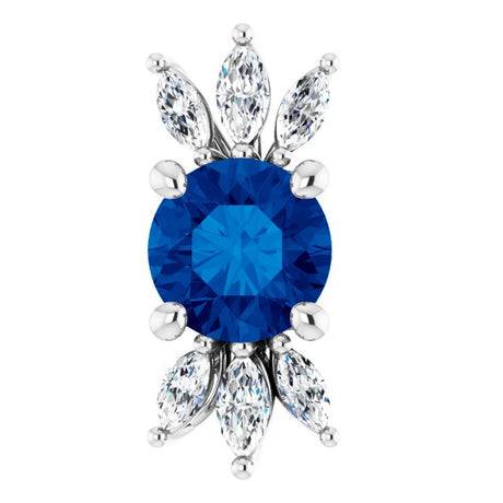 Platinum Round Lab-Grown Blue Sapphire & Natural Diamond Accented Necklace or Pendant – 1/5 CTW