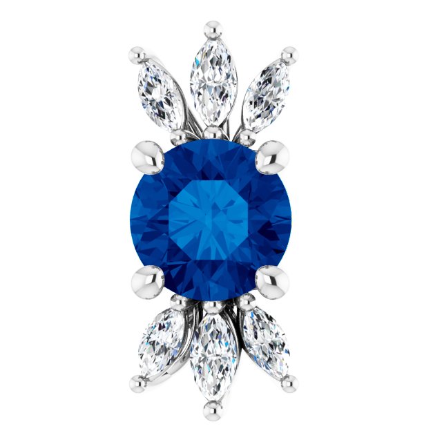 Platinum Round Lab-Grown Blue Sapphire & Natural Diamond Accented Necklace or Pendant – 1/5 CTW