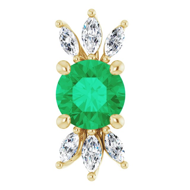 14K Gold Round Lab-Grown Emerald & Natural Diamond Accented Necklace or Pendant - Yellow Gold