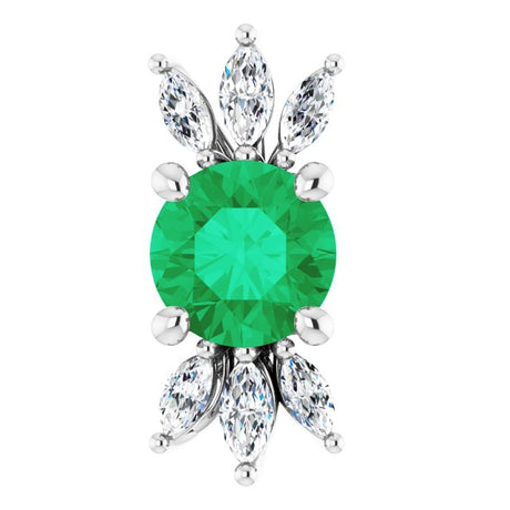 Platinum Round Natural Emerald & Natural Diamond Accented Necklace or Pendant