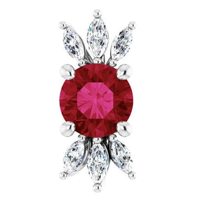 14K Gold Round Lab-Grown Ruby & Natural Diamond Accented Necklace or Pendant - White Gold